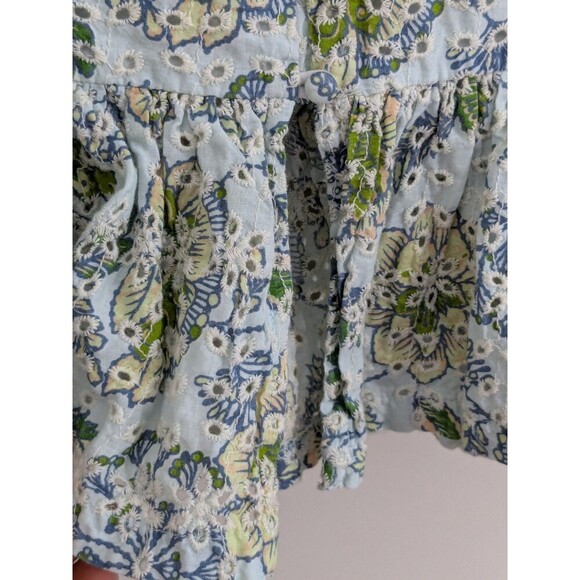 7 For All Mankind Eyelet Peplum Button Front Blouse Floral Romantic Peasant XS - Picture 7 of 9